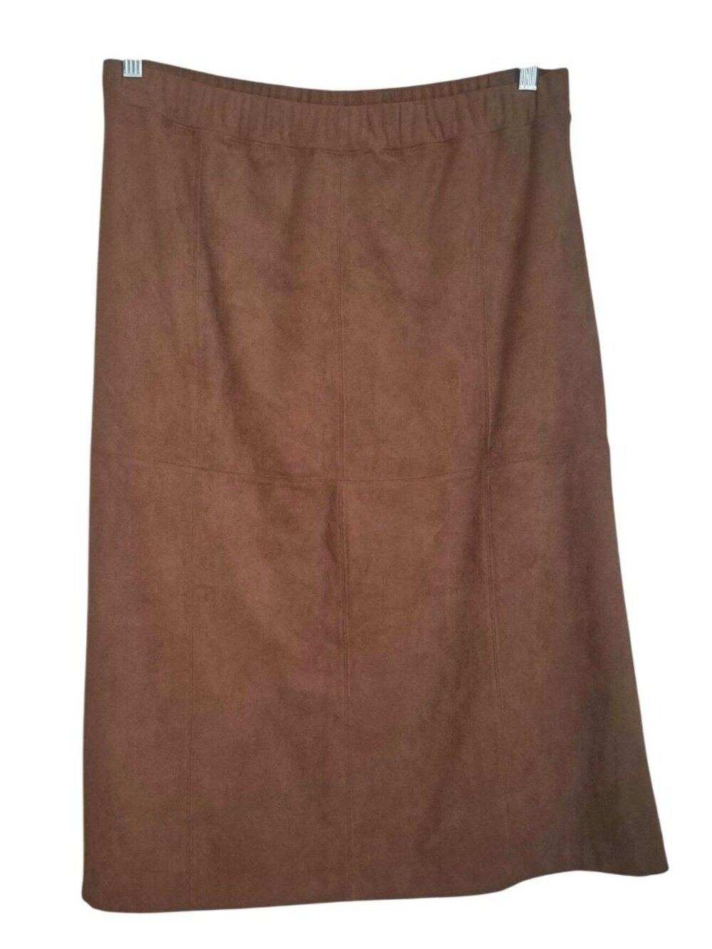 J. Jill Brown Faux Suede Midi Skirt Acorn Western Boho Indy Womens Medium NEW